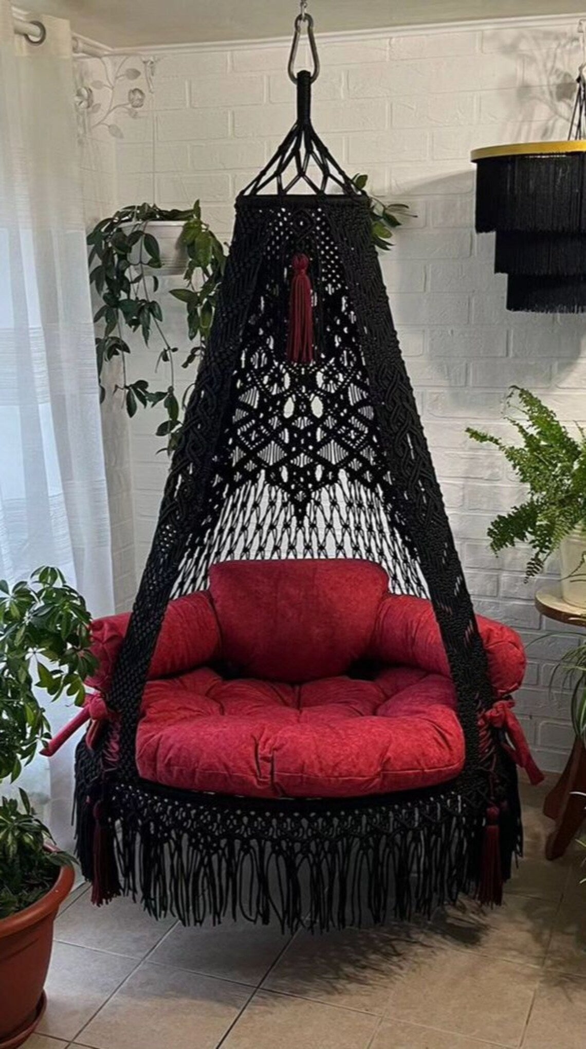 Black Macrame Swing For Adults 40 inches - Leechoo